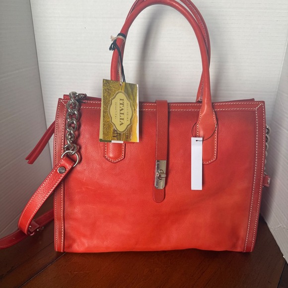Cavalcanti Handbags - Cavalcanti Red Ombre Italian Leather Satchel Handbag Crossbody Made in Italy NEW